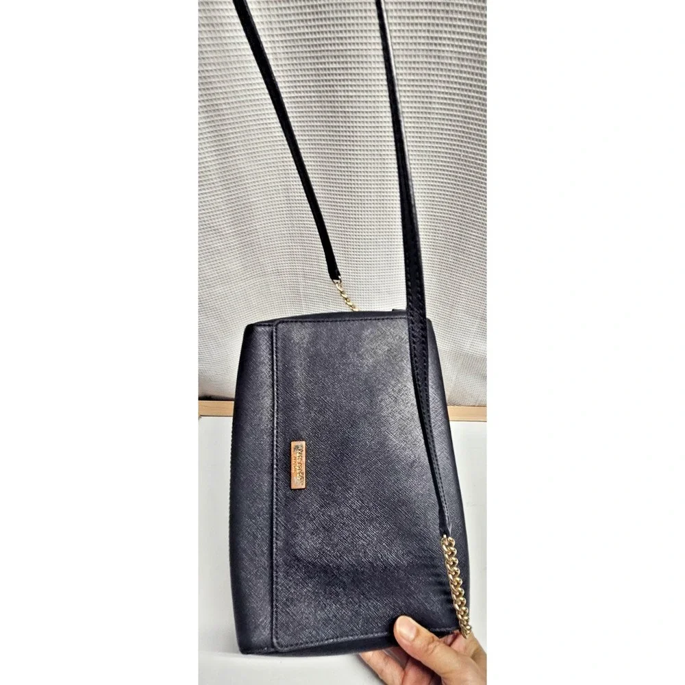 Kate Spade Laurel Way Greer crossbody black Saffiano leather  gold chain